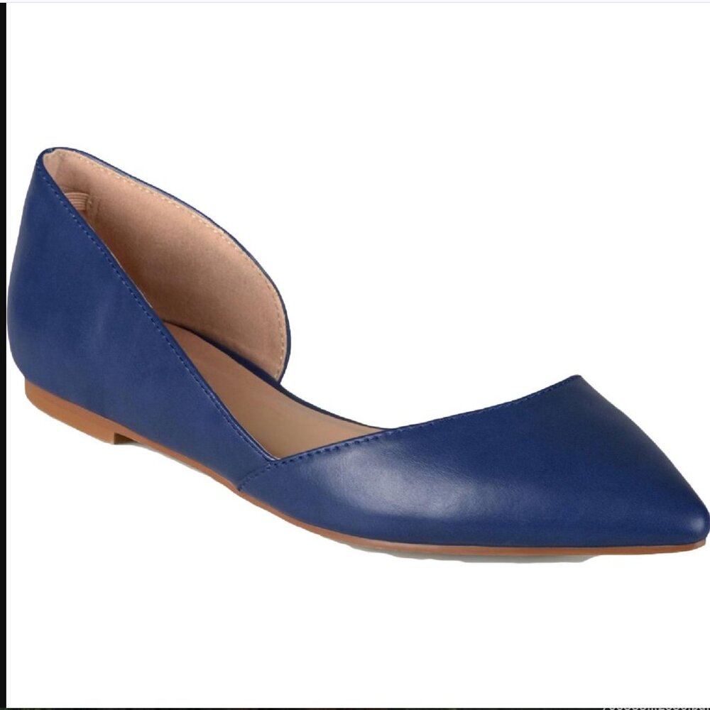 Journee Collection 6 Blue Pointed Flats faux leather navy